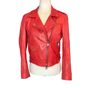 Imperial coral red leather moto jacket
